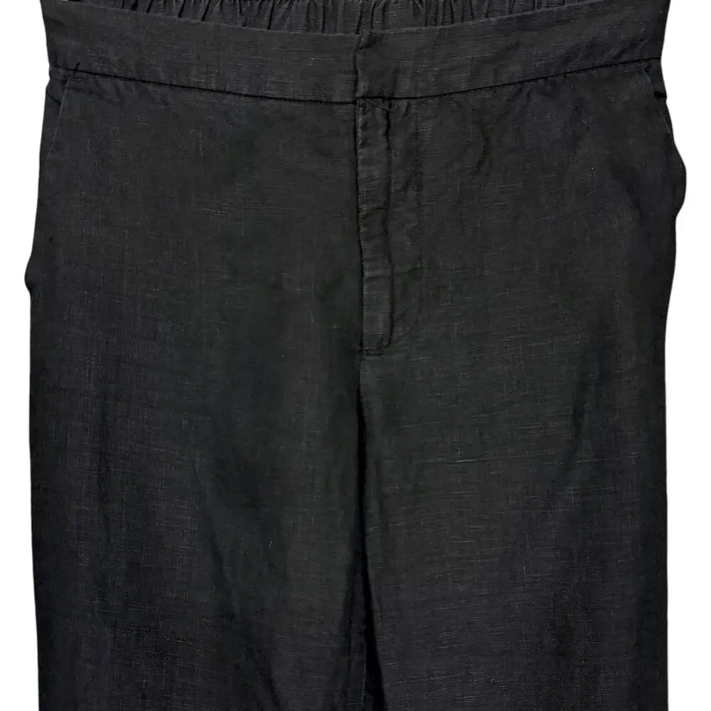 Zara Women's Small 100% Linen Black Straight Leg Cropped Pom Pom Tassel Pants